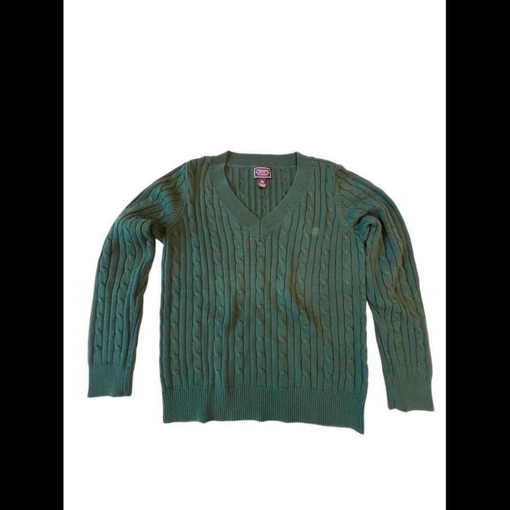 Chaps Classics Green Cable Knit V-Neck Sweater - Size L